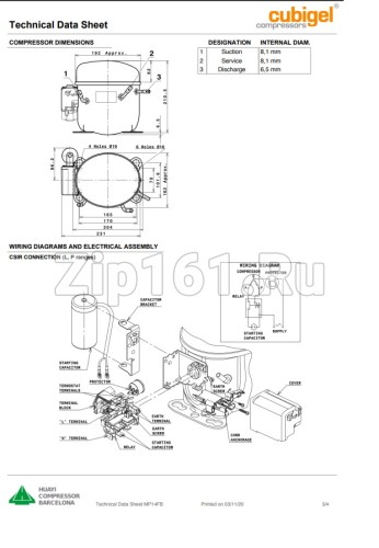 Компрессор Cubigel MP 14FB (R404A) - 628 Вт при -23,3