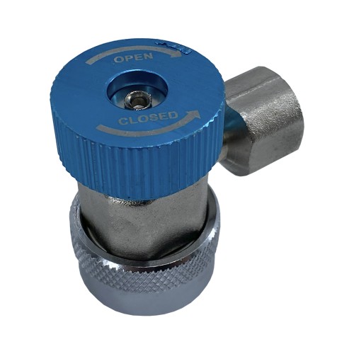 Муфта быстросъемная для автокондиционера QC-L для R134а с краном, 3/8" SAE 90° female + переходник 1/4 SAE male, низкое давление