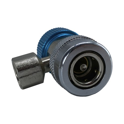 Муфта быстросъемная для автокондиционера QC-L для R134а с краном, 3/8" SAE 90° female + переходник 1/4 SAE male, низкое давление