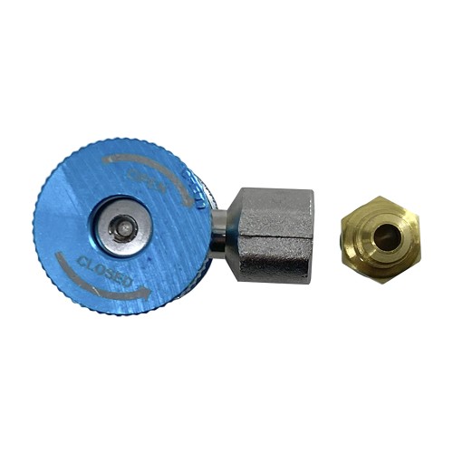 Муфта быстросъемная для автокондиционера QC-L для R134а с краном, 3/8" SAE 90° female + переходник 1/4 SAE male, низкое давление